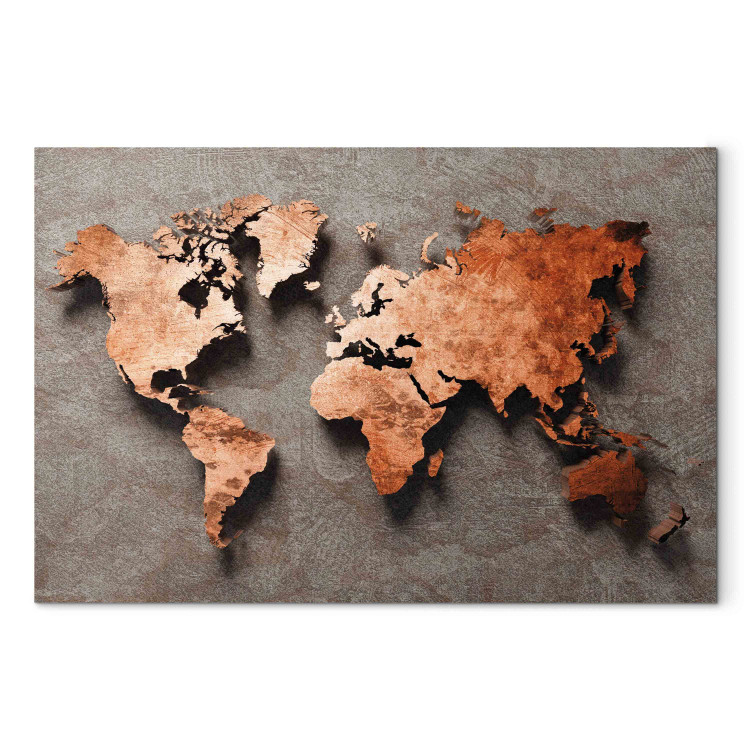 Canvas Art Print Copper Map of the World - Orange Outline of Countries on a Gray Background 151236