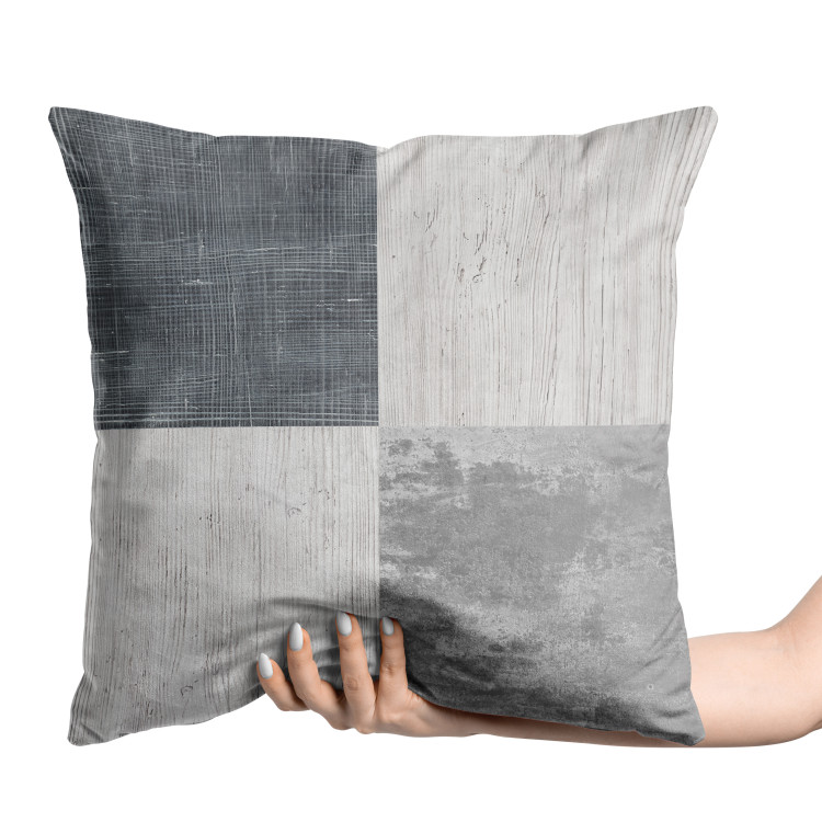 Decorative Velor Pillow Grey Squares - Geometric Composition With Multiple Textures 151336 additionalImage 3