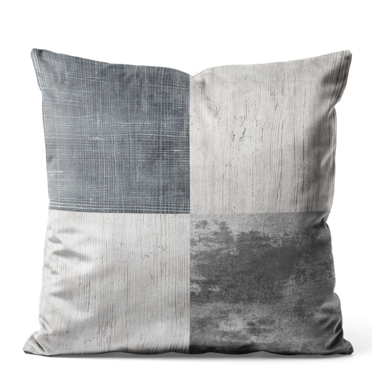 Decorative Velor Pillow Grey Squares - Geometric Composition With Multiple Textures 151336