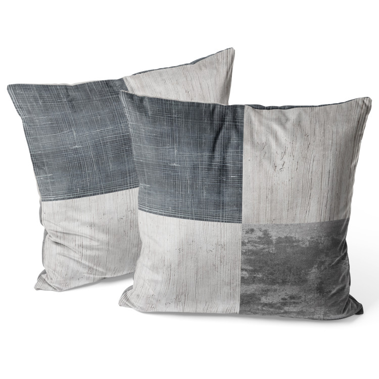 Decorative Velor Pillow Grey Squares - Geometric Composition With Multiple Textures 151336 additionalImage 2