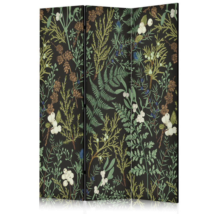 Room Separator Botanical Pattern - Numerous Species of Leaves on a Graphite Background [Room Dividers] 152036
