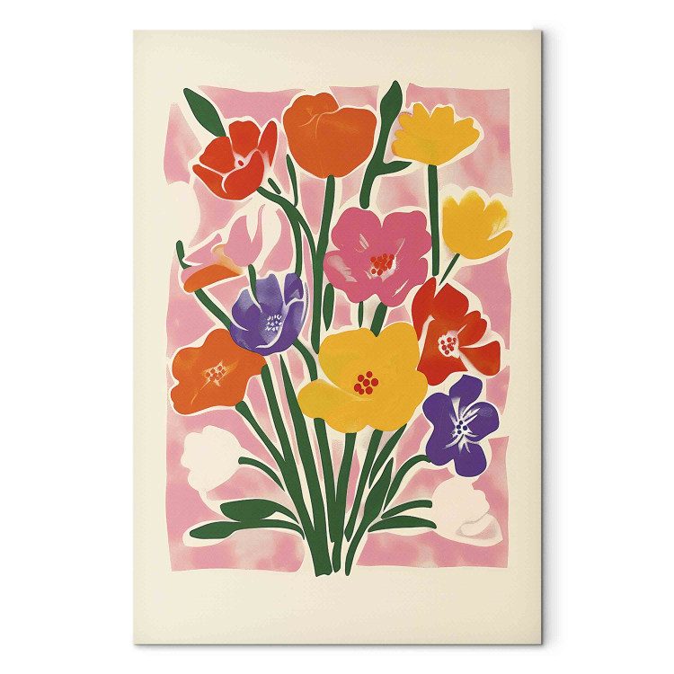 Canvas Pink Bouquet - A Minimalist Composition Inspired by the Style of Matisse 159936