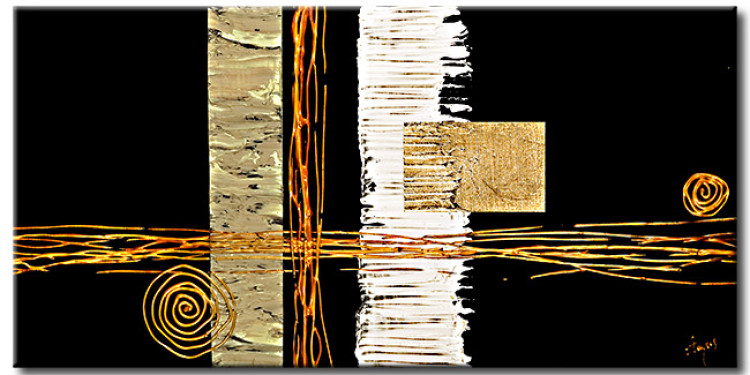 Canvas Print Impression (1-piece) - Abstraction with golden pattern on a black background 47836