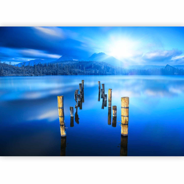 Photo Wallpaper Moment of Solitude - landscape with a lake, forest, and mountains in the sunlight 59736 additionalImage 5