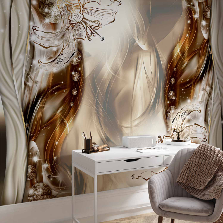 Wall Mural Glossy abstraction - graphic lily flowers among browns and beiges 64136 additionalImage 4