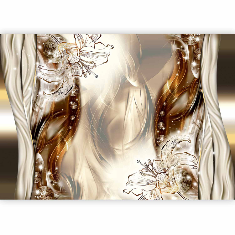 Wall Mural Glossy abstraction - graphic lily flowers among browns and beiges 64136 additionalImage 1