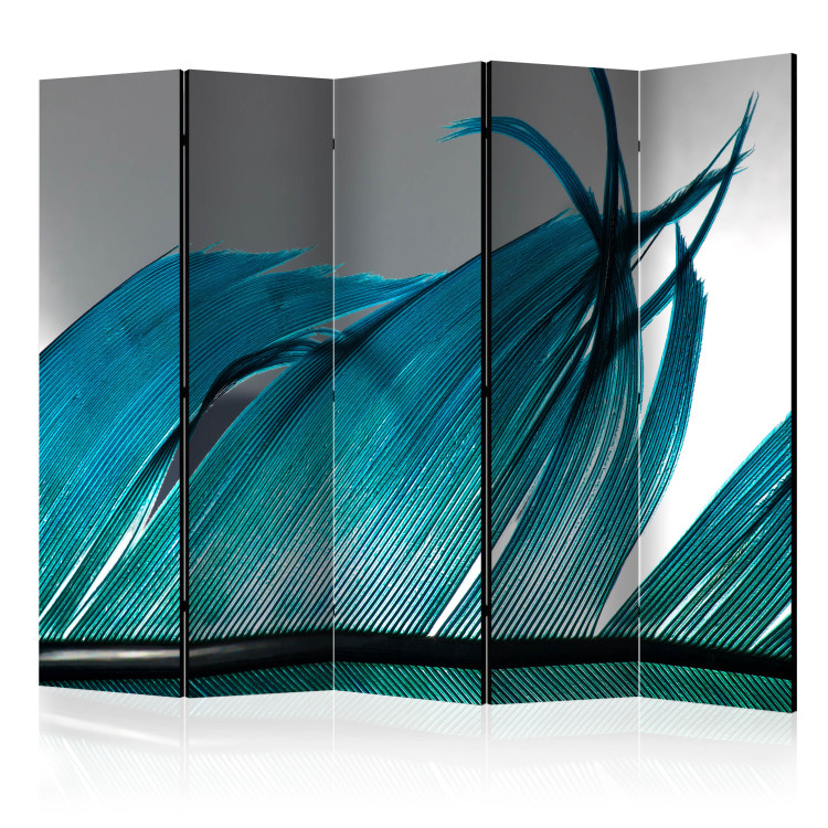 Room Separator Turquoise Feather II - romantic blue feather on gradient background 97436