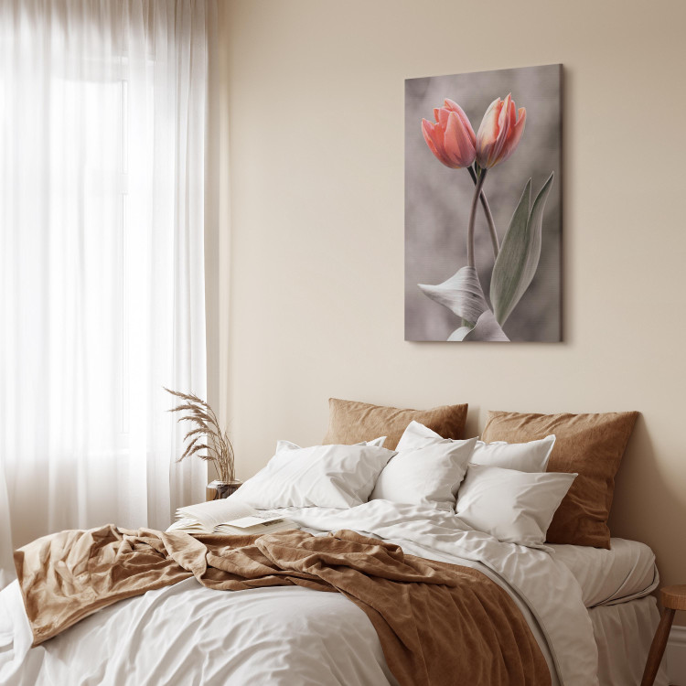 Canvas Spring Dance - Romantic Pink Tulip Flowers on Gray Background 98136 additionalImage 10