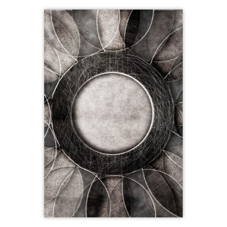Poster Scratched Metal - black and white abstract geometric composition 116546