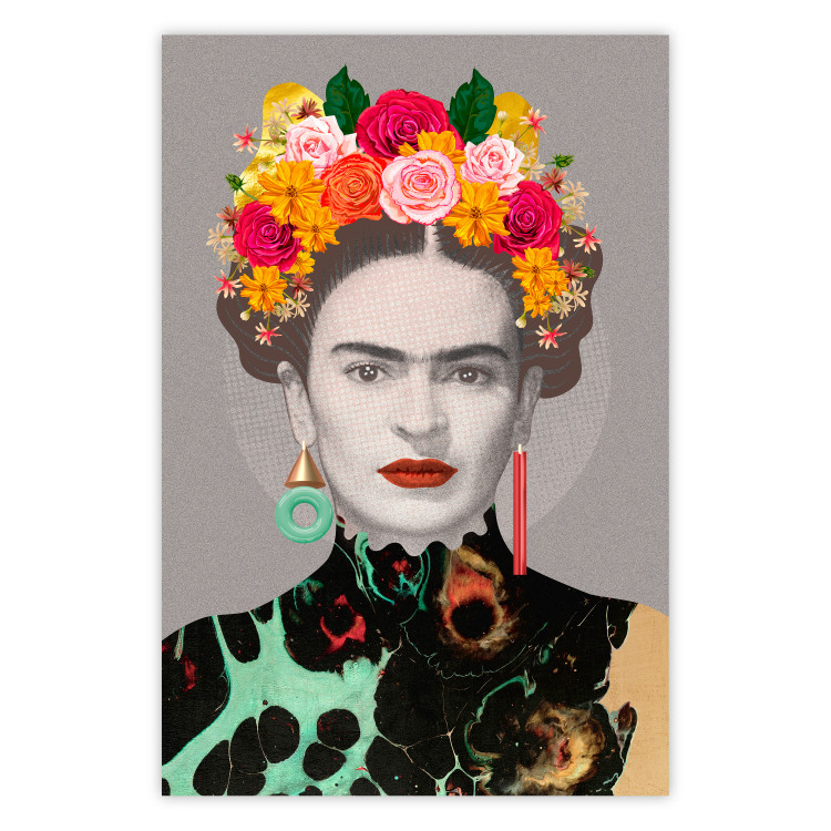 Wall Poster Majestic Frida - modern landscape of a woman with colorful flowers 118146