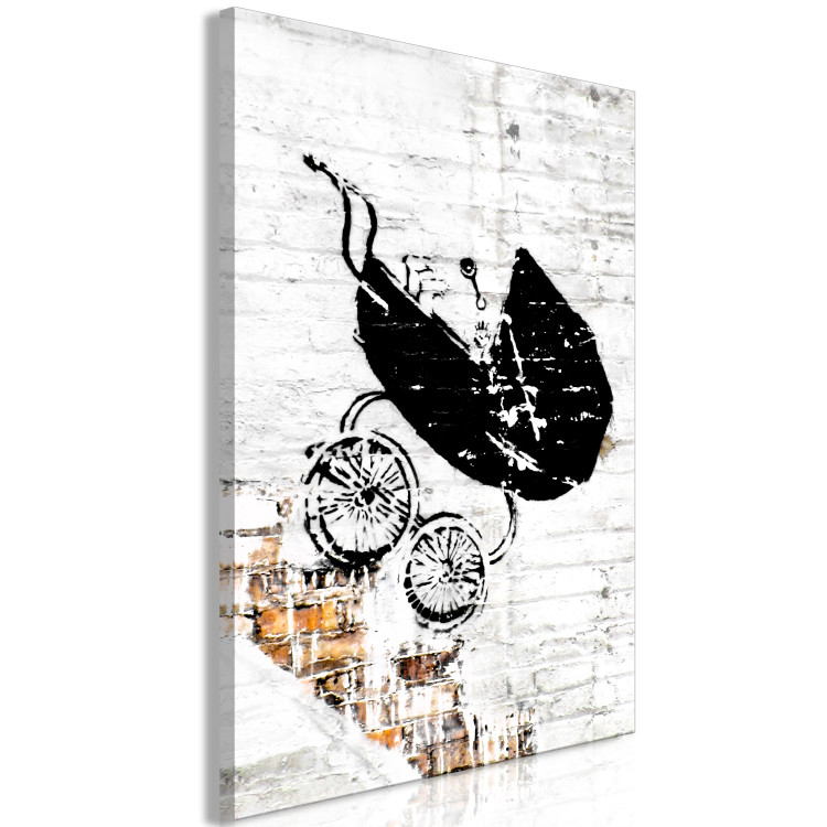 Canvas Art Print Slope - Banksy style black and white graffiti with a brick background 118746 additionalImage 2