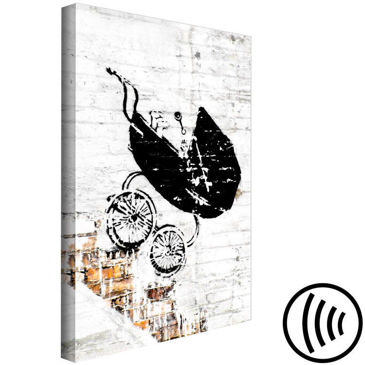 Canvas Art Print Slope - Banksy style black and white graffiti with a brick background 118746 additionalImage 6