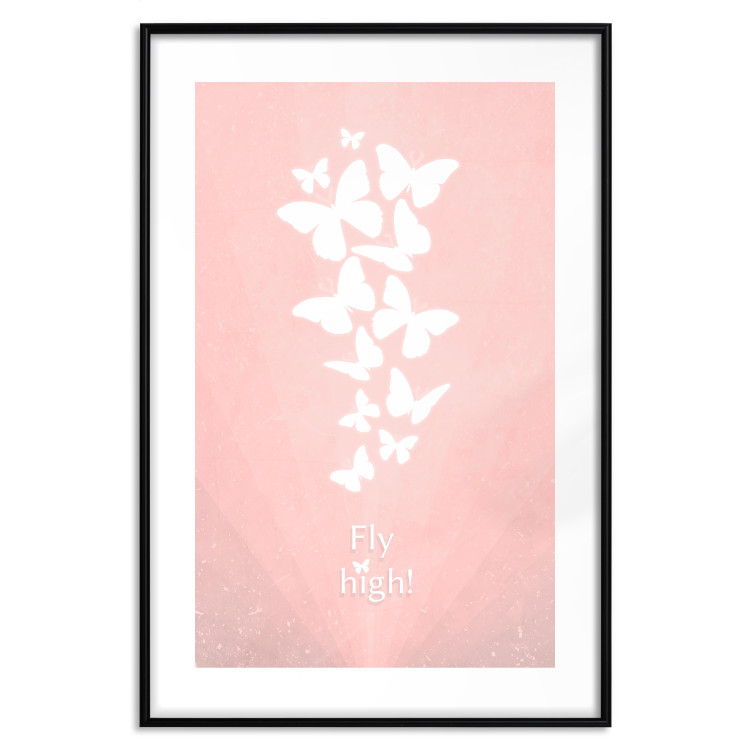 Poster Fly High! - English texts with white butterflies on a pink background 122946 additionalImage 17