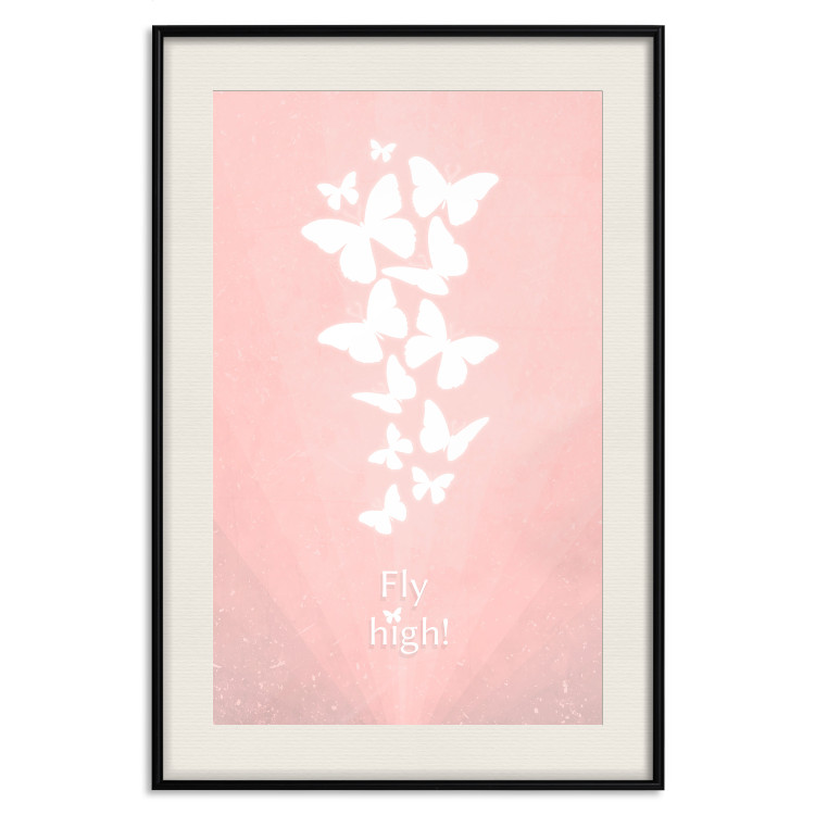Poster Fly High! - English texts with white butterflies on a pink background 122946 additionalImage 18