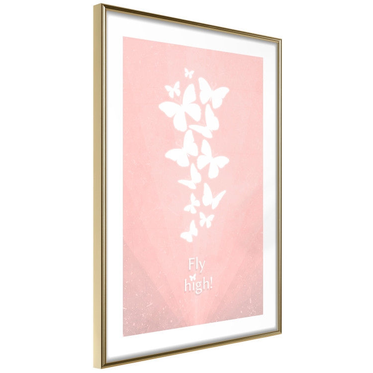 Poster Fly High! - English texts with white butterflies on a pink background 122946 additionalImage 8