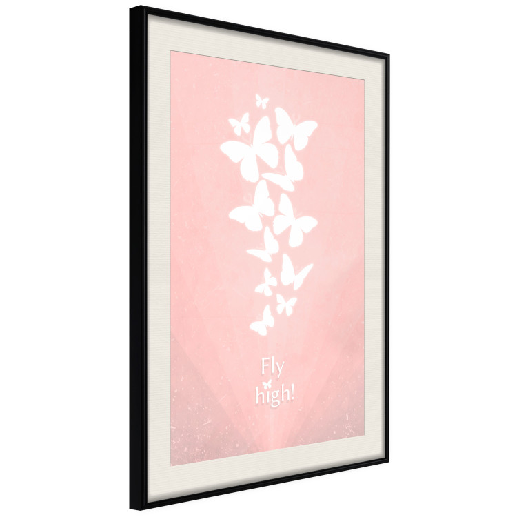 Poster Fly High! - English texts with white butterflies on a pink background 122946 additionalImage 3
