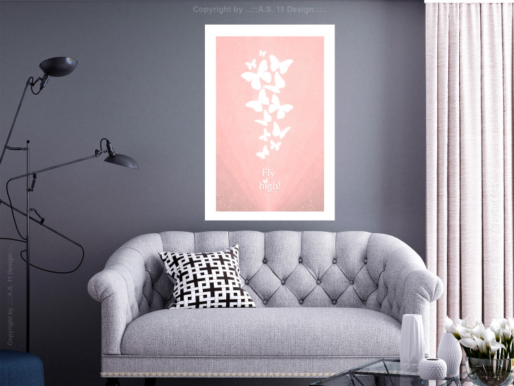 Poster Fly High! - English texts with white butterflies on a pink background 122946 additionalImage 4
