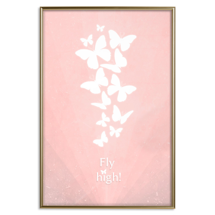 Poster Fly High! - English texts with white butterflies on a pink background 122946 additionalImage 20