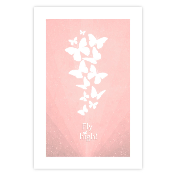 Poster Fly High! - English texts with white butterflies on a pink background 122946 additionalImage 25