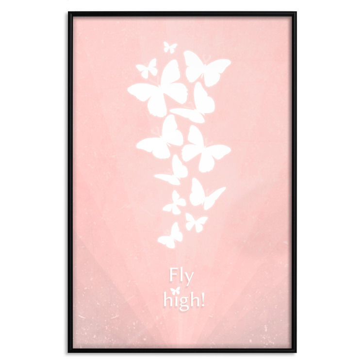 Poster Fly High! - English texts with white butterflies on a pink background 122946 additionalImage 24