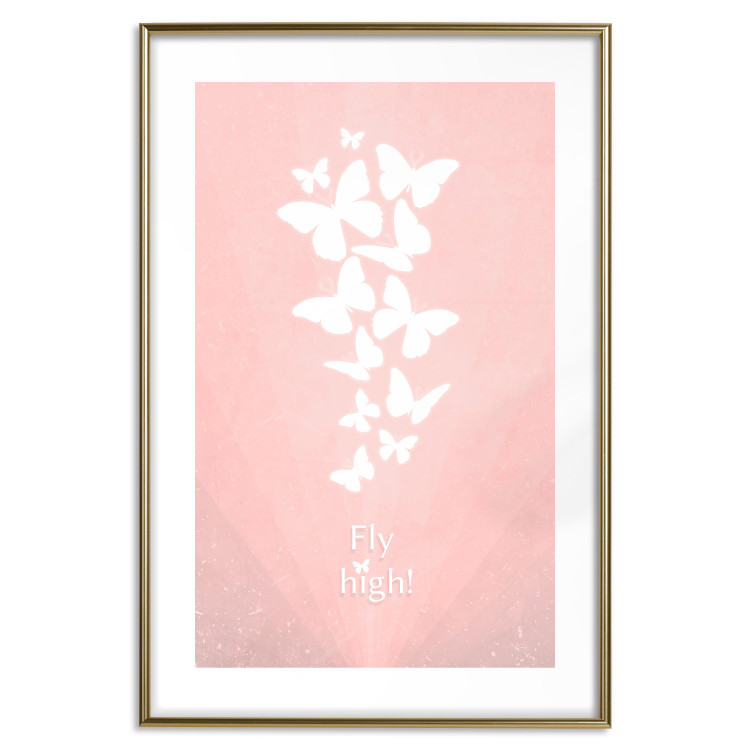 Poster Fly High! - English texts with white butterflies on a pink background 122946 additionalImage 16