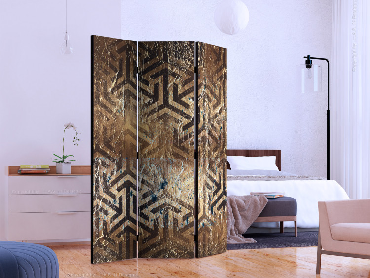Room Separator Minotaur's Maze (3-piece) - geometric pattern in brown design 124046 additionalImage 2