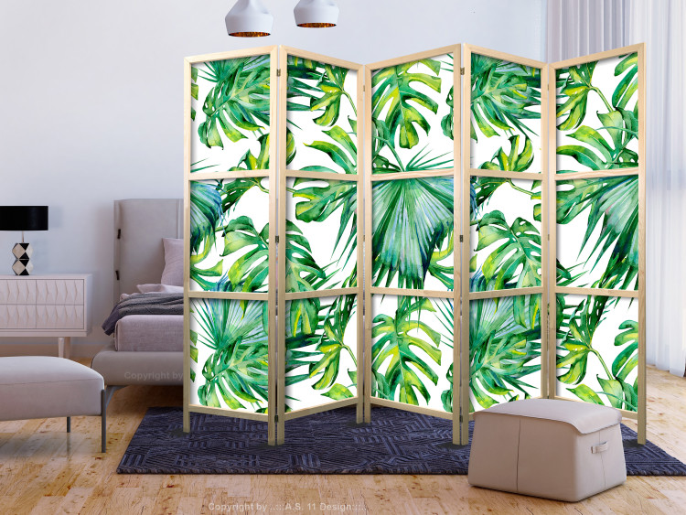 Room Divider Screen Jungle Leaves II (5-piece) - pattern of tropical green plants 124246 additionalImage 6
