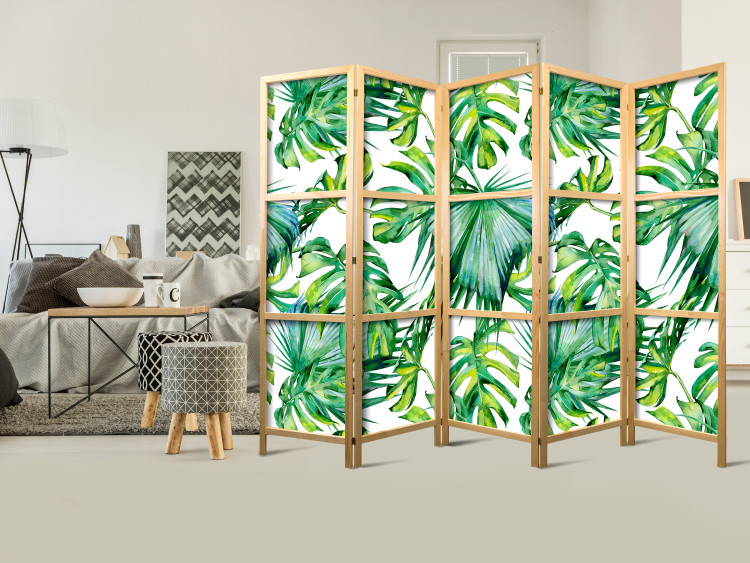 Room Divider Screen Jungle Leaves II (5-piece) - pattern of tropical green plants 124246 additionalImage 8