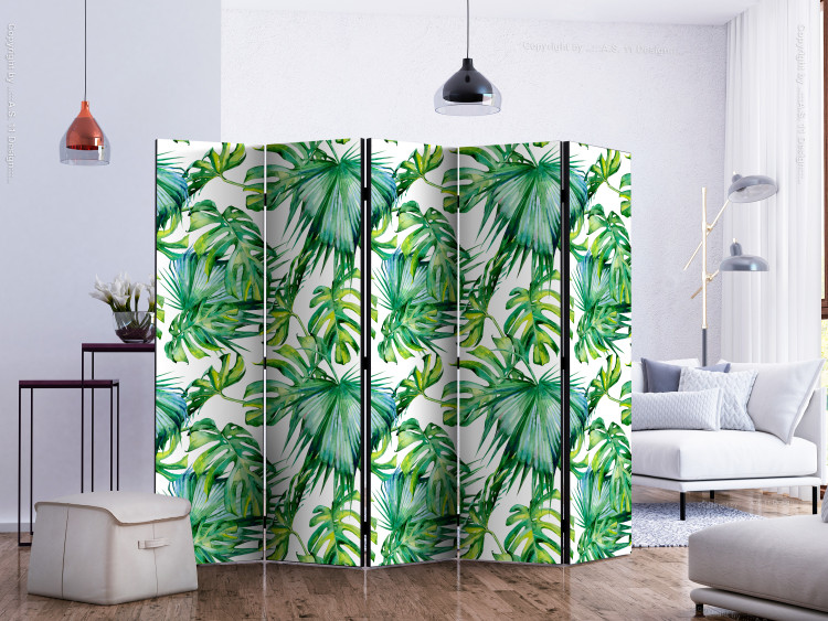 Room Divider Screen Jungle Leaves II (5-piece) - pattern of tropical green plants 124246 additionalImage 2