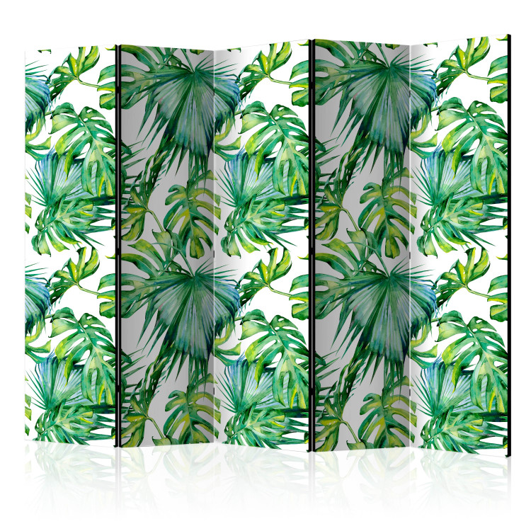 Room Divider Screen Jungle Leaves II (5-piece) - pattern of tropical green plants 124246