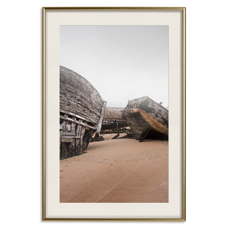 Wall Poster Abandoned Boats - landscape of an abandoned wooden ship on the beach 130346 additionalImage 20