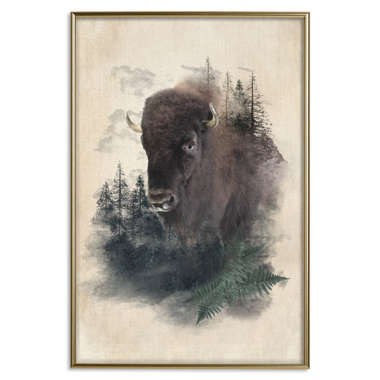 Wall Poster Dignified Bison - animal in a forest setting on a uniform beige background 130446 additionalImage 17