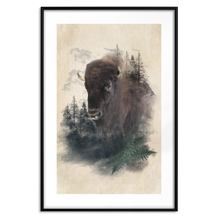 Wall Poster Dignified Bison - animal in a forest setting on a uniform beige background 130446 additionalImage 15