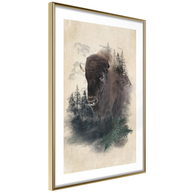 Wall Poster Dignified Bison - animal in a forest setting on a uniform beige background 130446 additionalImage 7