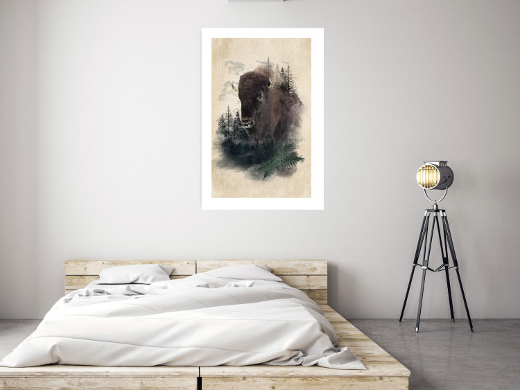 Wall Poster Dignified Bison - animal in a forest setting on a uniform beige background 130446 additionalImage 3