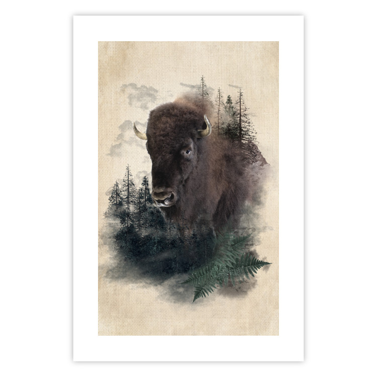 Wall Poster Dignified Bison - animal in a forest setting on a uniform beige background 130446 additionalImage 19
