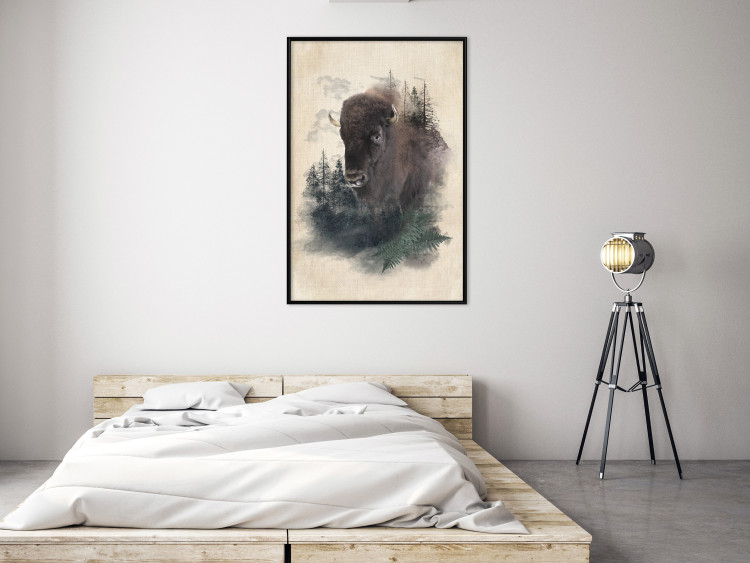 Wall Poster Dignified Bison - animal in a forest setting on a uniform beige background 130446 additionalImage 4