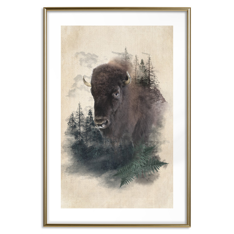 Wall Poster Dignified Bison - animal in a forest setting on a uniform beige background 130446 additionalImage 14