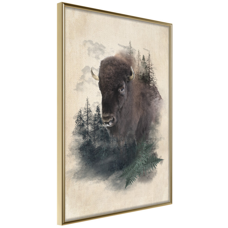 Wall Poster Dignified Bison - animal in a forest setting on a uniform beige background 130446 additionalImage 12