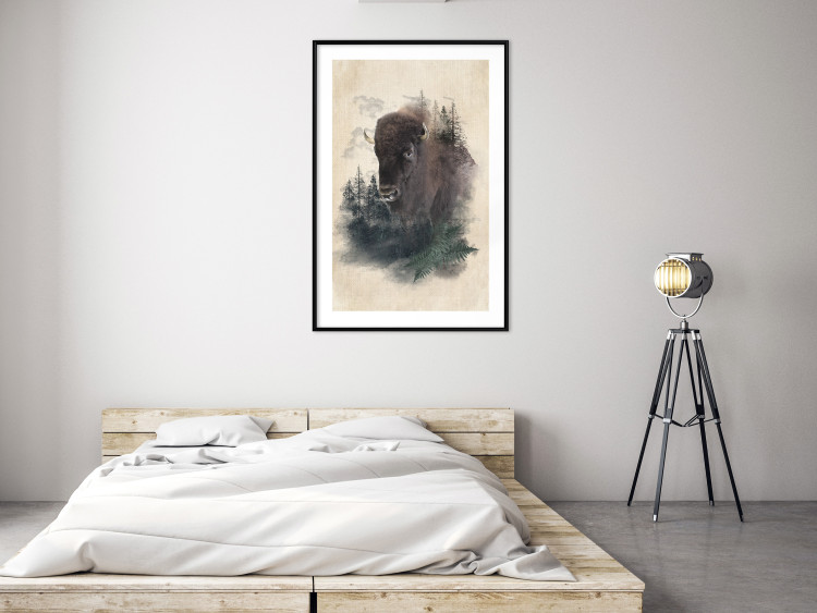 Wall Poster Dignified Bison - animal in a forest setting on a uniform beige background 130446 additionalImage 18