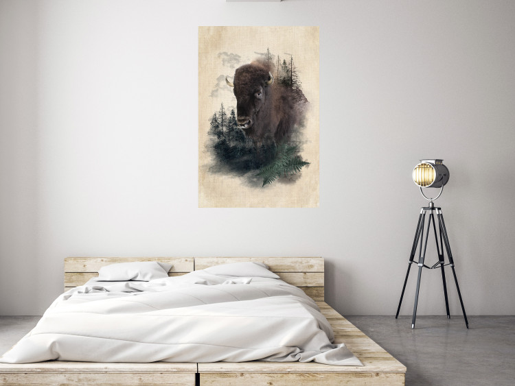 Wall Poster Dignified Bison - animal in a forest setting on a uniform beige background 130446 additionalImage 2