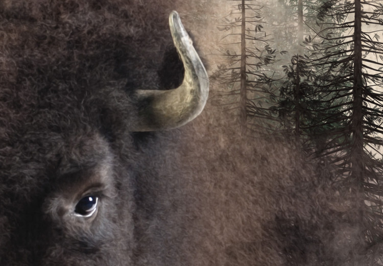 Wall Poster Dignified Bison - animal in a forest setting on a uniform beige background 130446 additionalImage 10