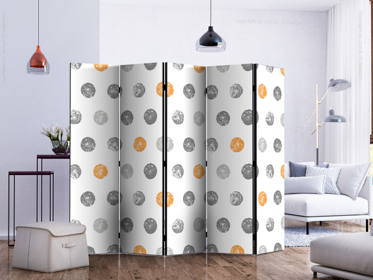 Room Divider Screen Round Stamps II (5-piece) - gray and orange dots 132546 additionalImage 2