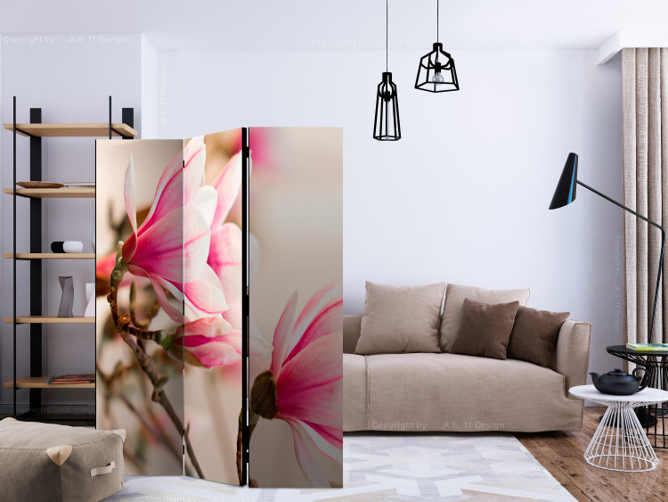 Room Divider Branch of Magnolia Tree (3-piece) - picturesque flowers and light background 132746 additionalImage 4