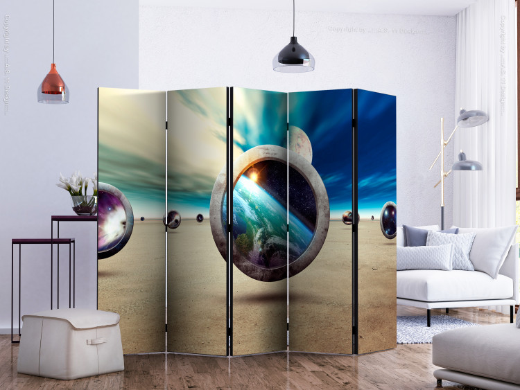 Room Divider Planet Walk II (5-piece) - abstraction with space in 3D illusion 133246 additionalImage 2