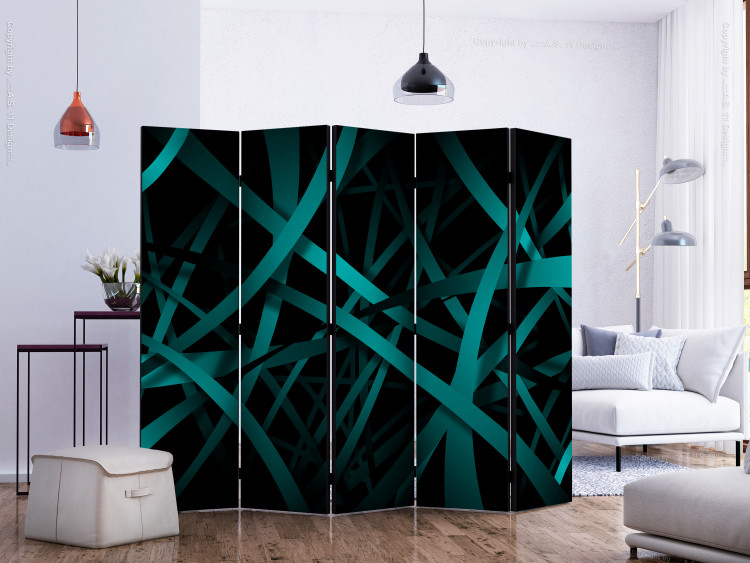 Room Divider Dark Background II (5-piece) - emerald abstraction amidst blackness 133546 additionalImage 2