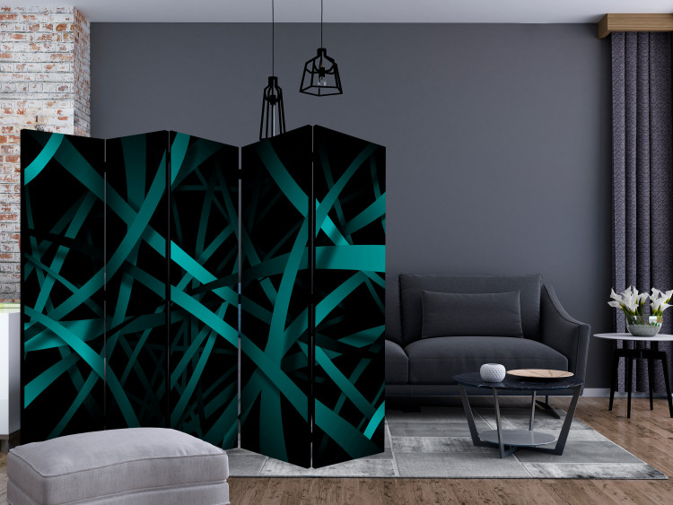 Room Divider Dark Background II (5-piece) - emerald abstraction amidst blackness 133546 additionalImage 4