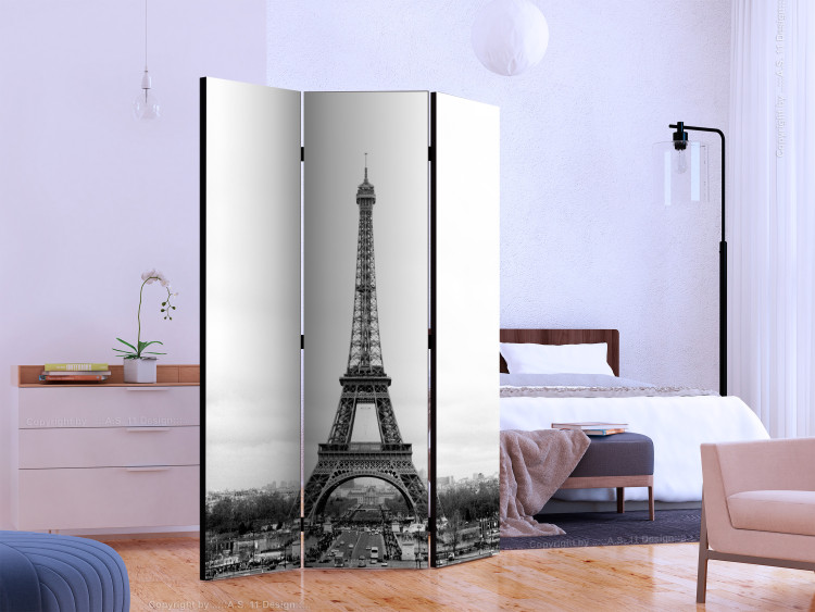 Room Divider Screen Paris: Black and White Photography II - black and white landscape of the Eiffel Tower 133846 additionalImage 2
