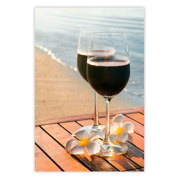 Wall Poster Romantic Refreshment - romantic composition with wine against the sea 136046