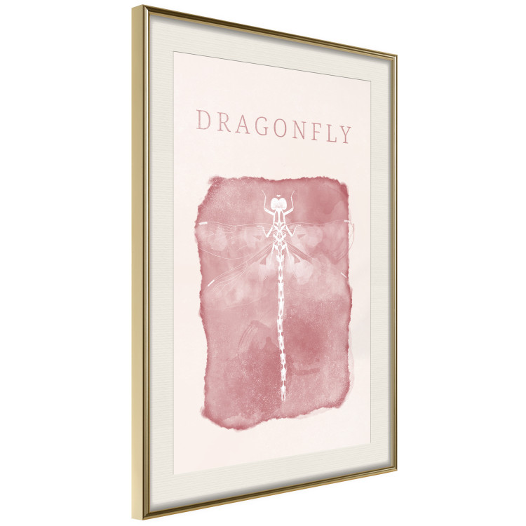 Wall Poster Dragonfly's Delicacy - white insect on a pink background with text in scandi boho style 136546 additionalImage 14